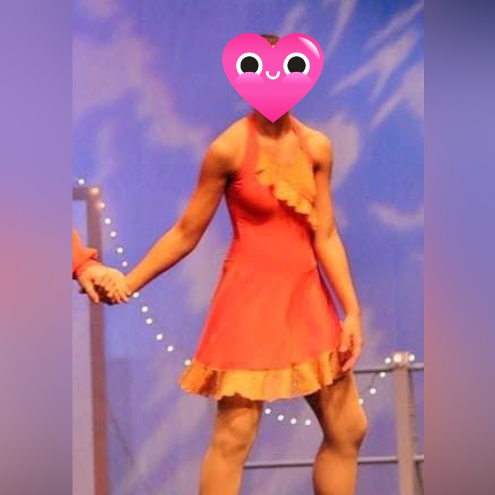 Orange halter style dance dress full leotard tap ballet modern MED WOLFF FORDING